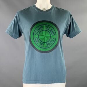 STONE ISLAND Size XL Blue Graphic Cotton T Shirt